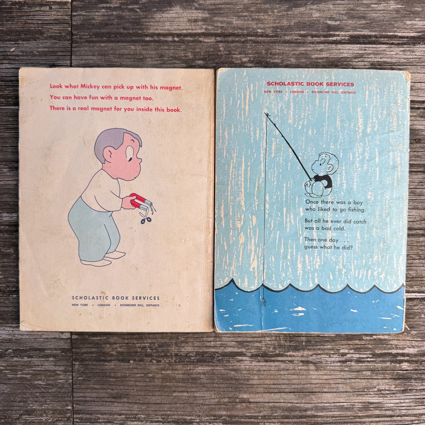 Set of 2 Vintage See-Saw Books by Crockett Johnson: Mickey’s Magnet & The Little Fish That Got Away
