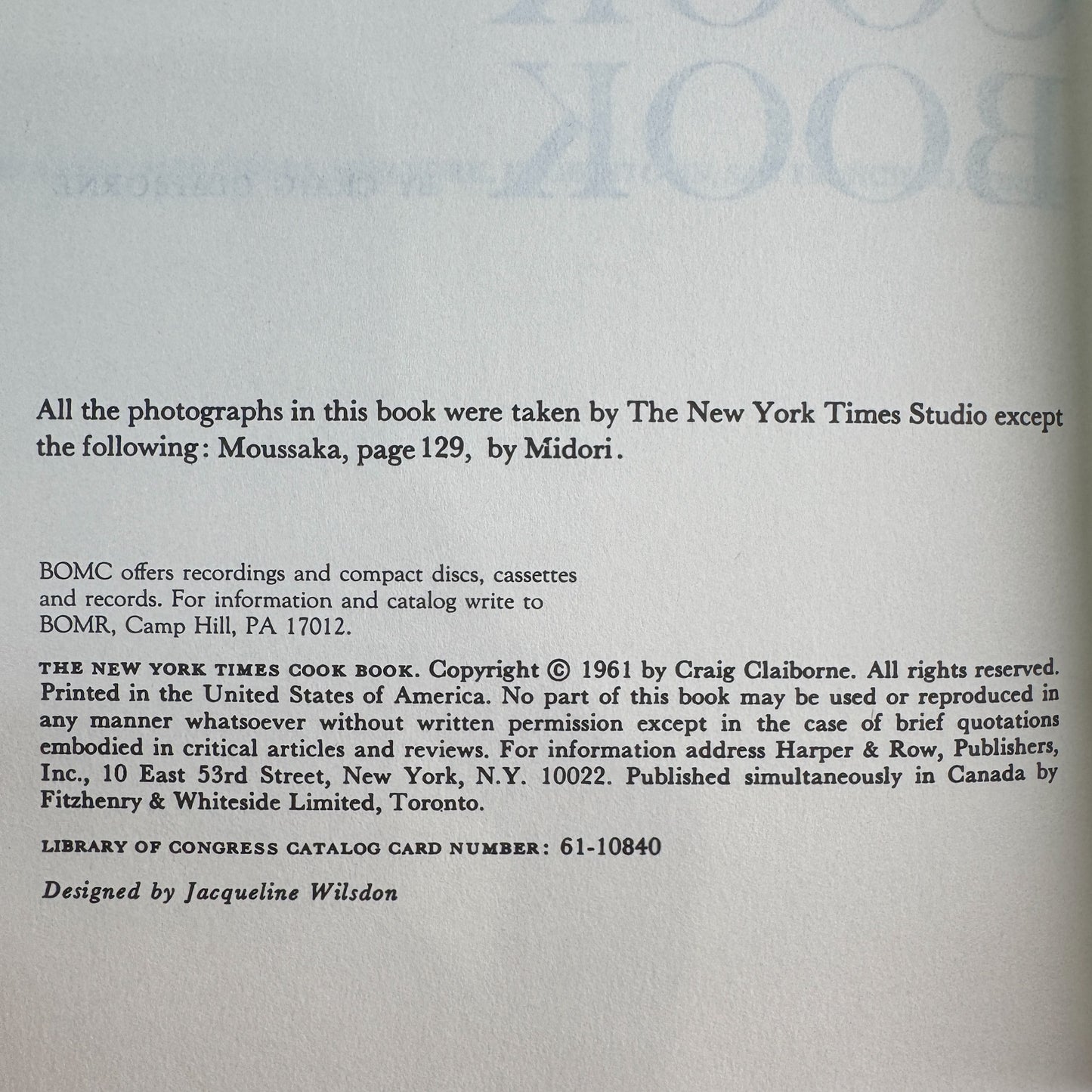 The New York Times Cook Book, Craig Claiborne, 1961