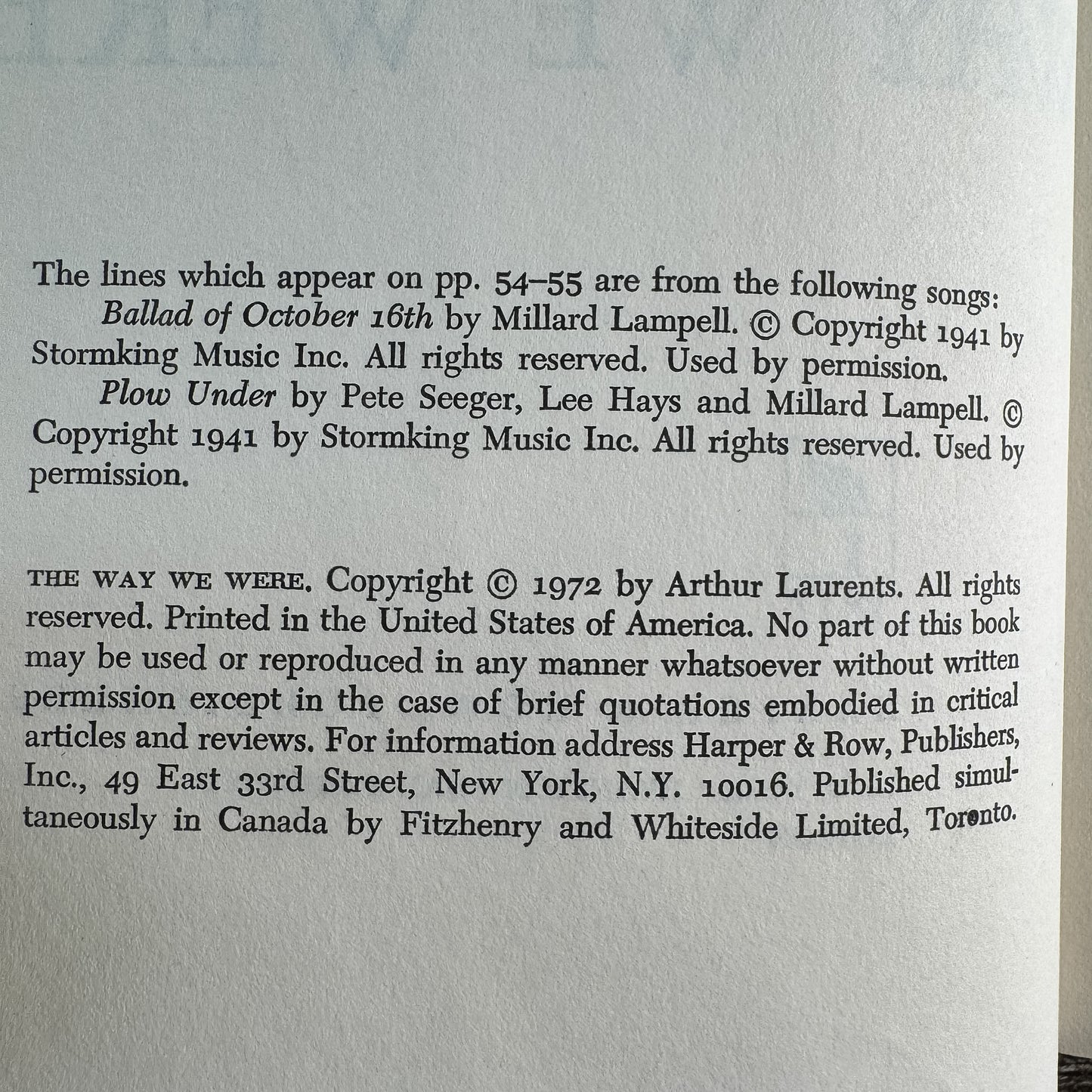 The Way We Were, Arthur Laurents, 1972 Book Club Edition