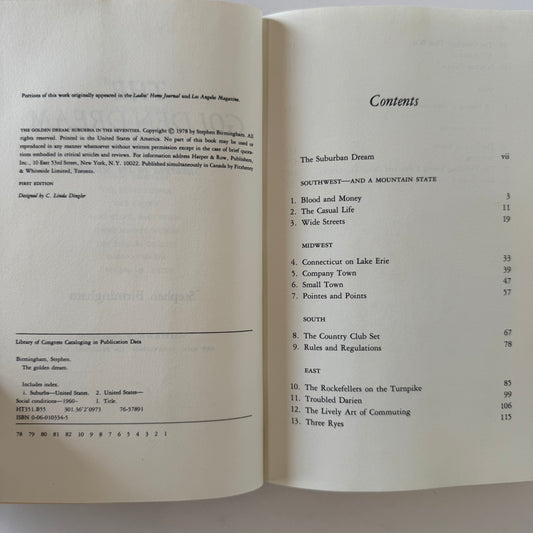 The Golden Dream: Suburbia in the 1970s, First Edition, 1978, Stephen Birmingham