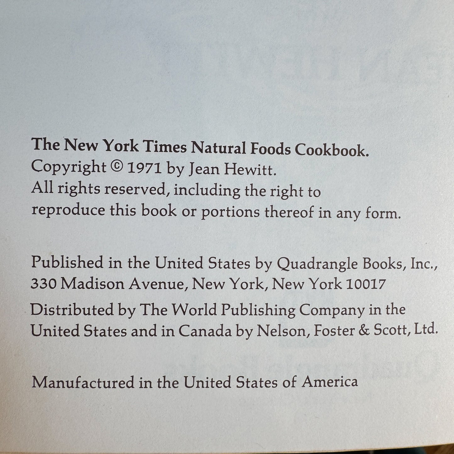 The New York Times Natural Foods Cookbook, 1971, Jean Hewitt