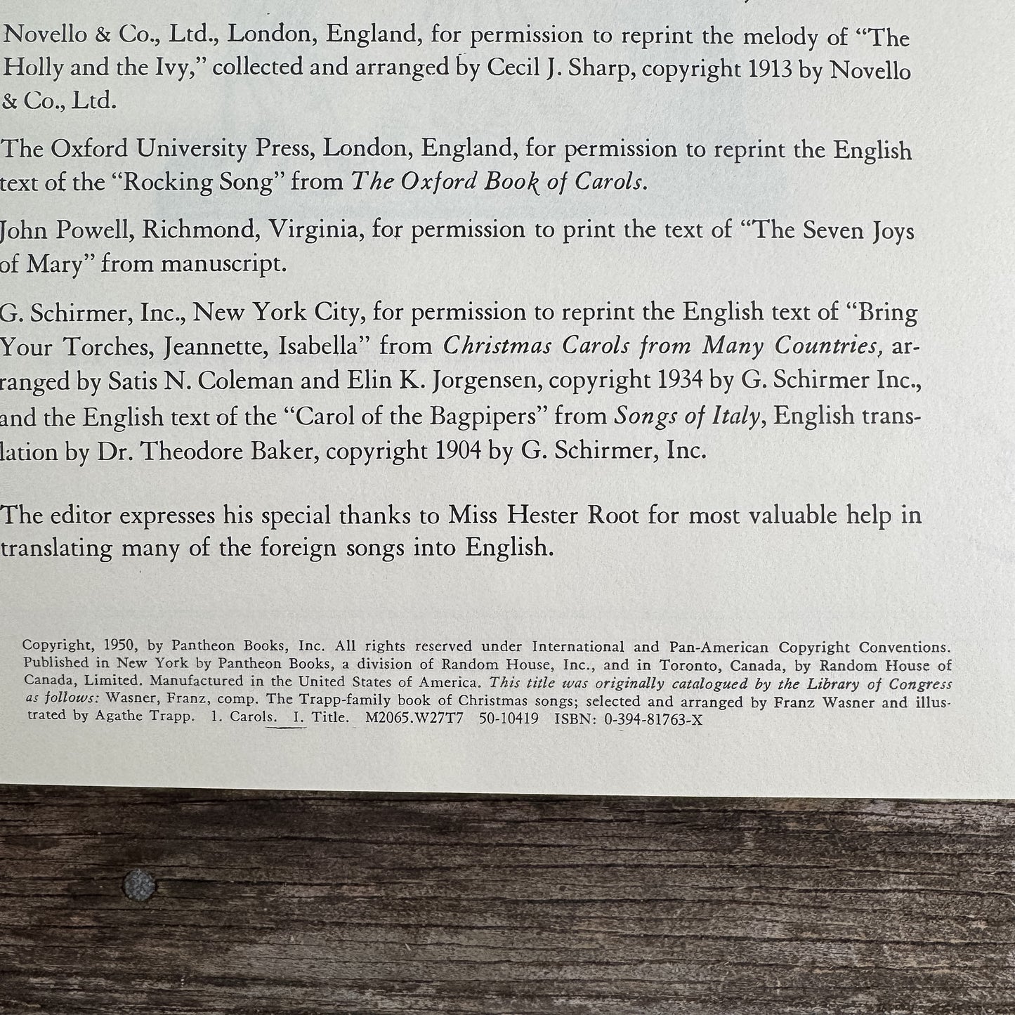 The Trapp Family Book of Christmas Songs, 1950