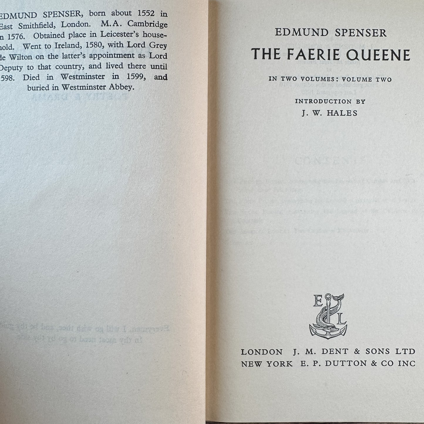 The Faerie Queene, Volume 2, Edmund Spenser, 1955 Everyman's Library Two-Volume Edition