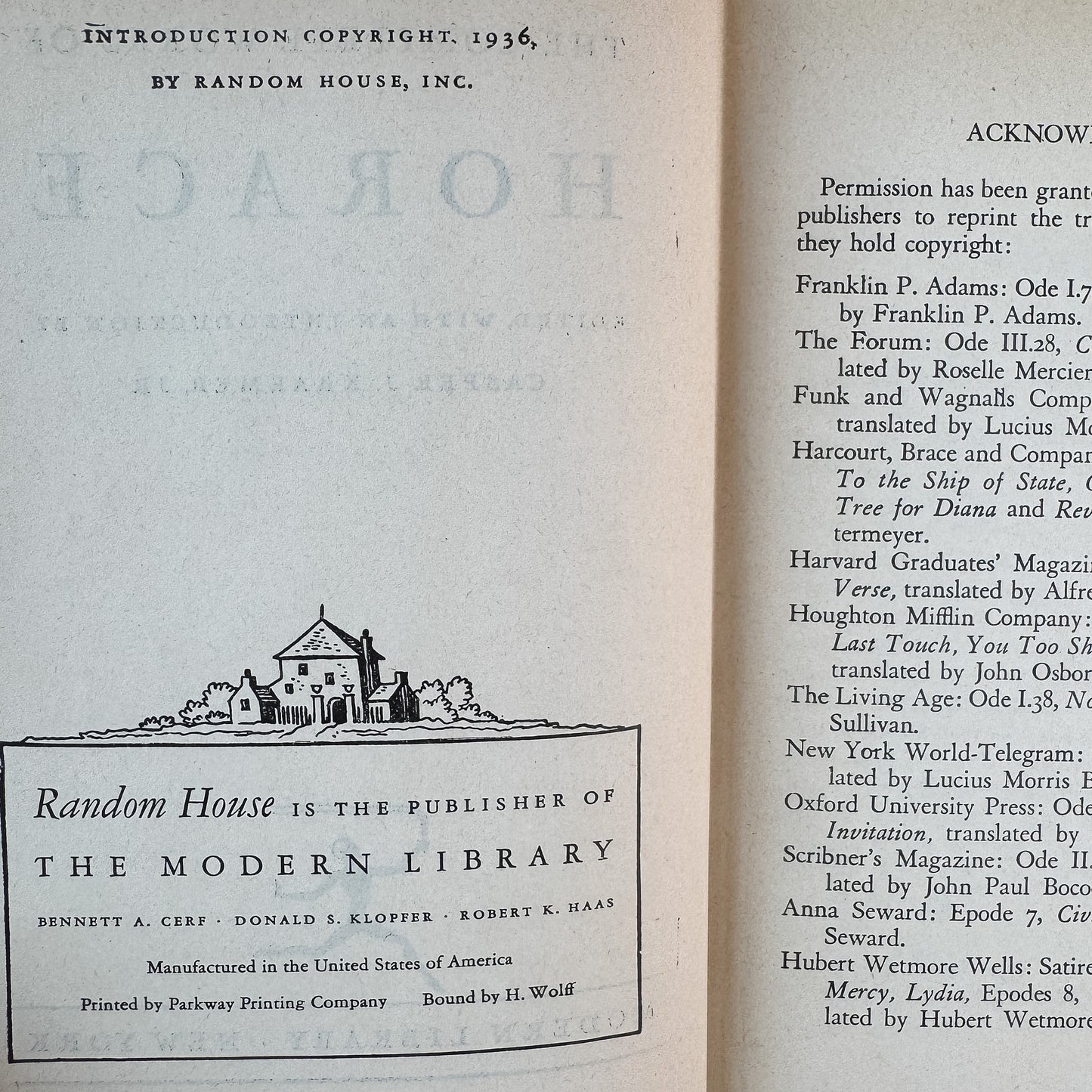 The Complete Works of Horace, 1936 Modern Library Edition