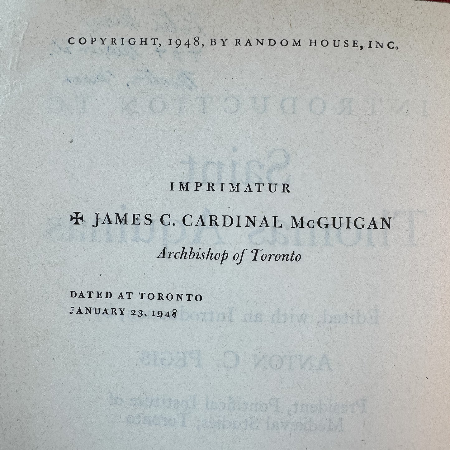 Introduction to St. Thomas Aquinas, Edited by Anton C. Pegis, 1948 Modern Library Edition