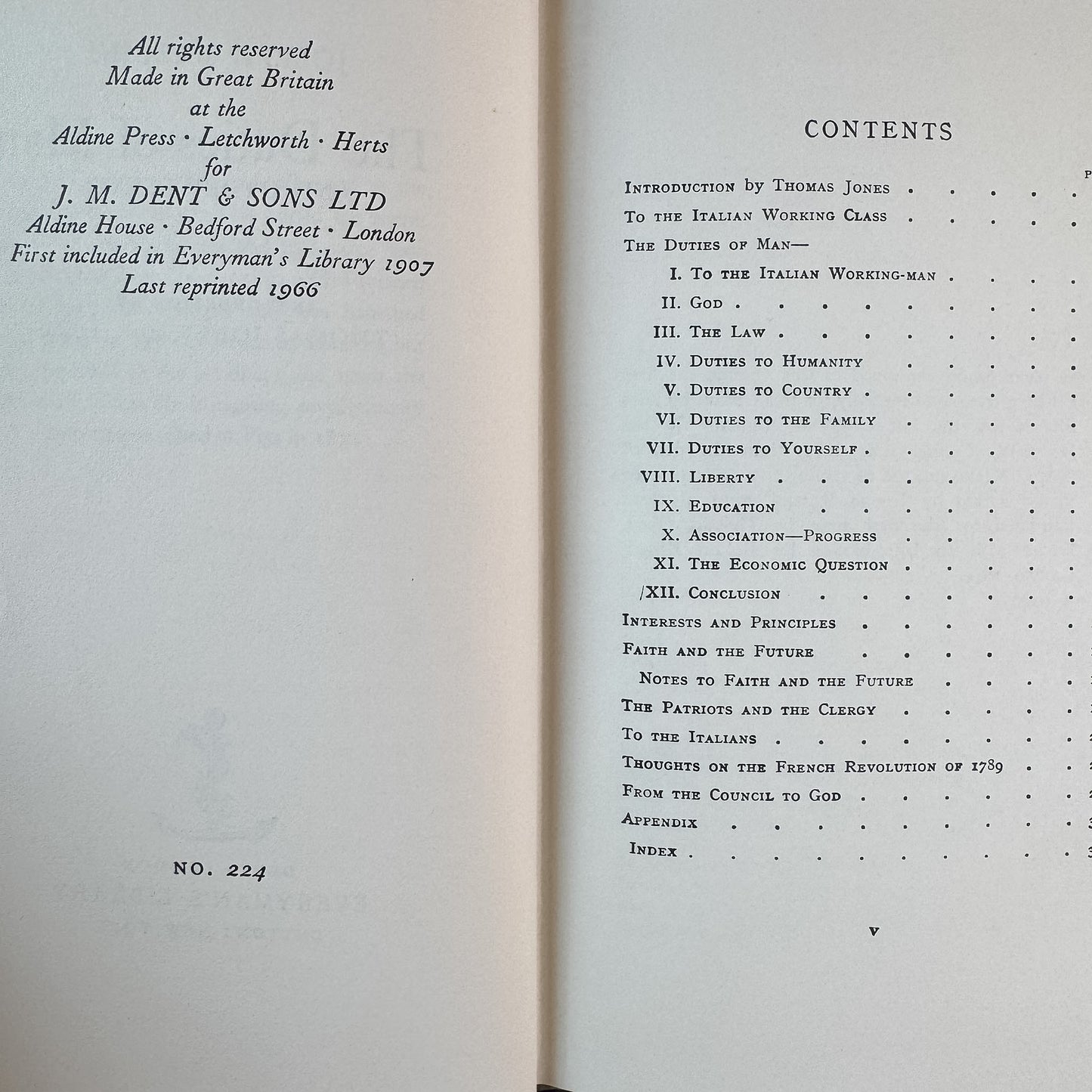 The Duties of Man and Other Essays, Joseph Mazzini, 1966 Everyman's Library Edition