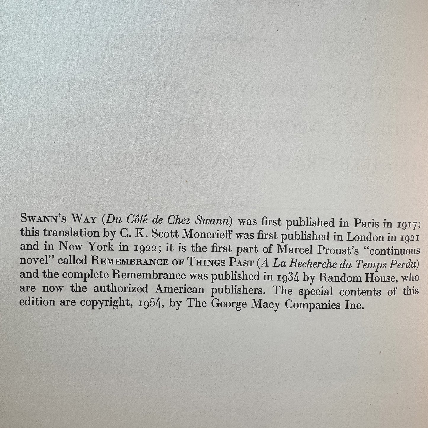 Swann's Way, Marcel Proust, 1954 Heritage Press Edition