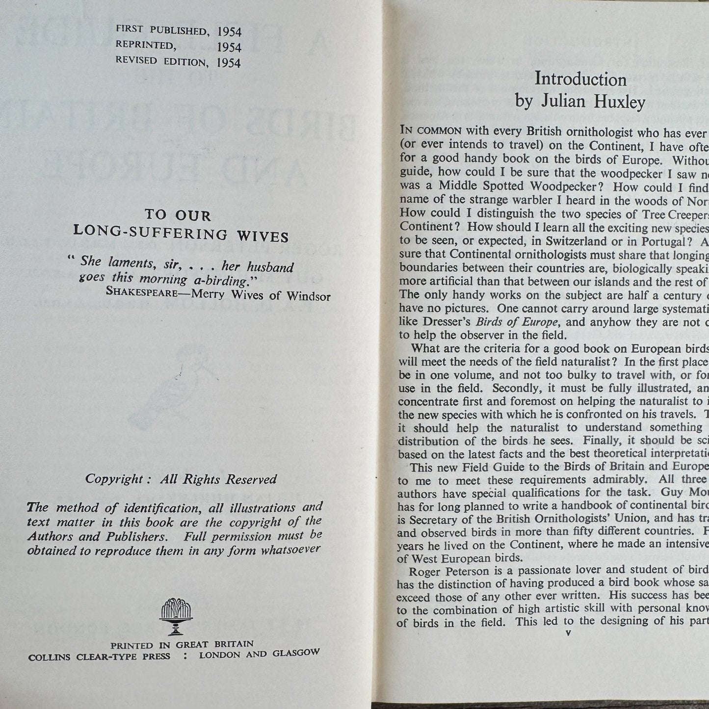 A Field Guide to the Birds of Britain and Europe by Roger Peterson, 1954 Hardcover with Dust Jacket - Pretty Old Books