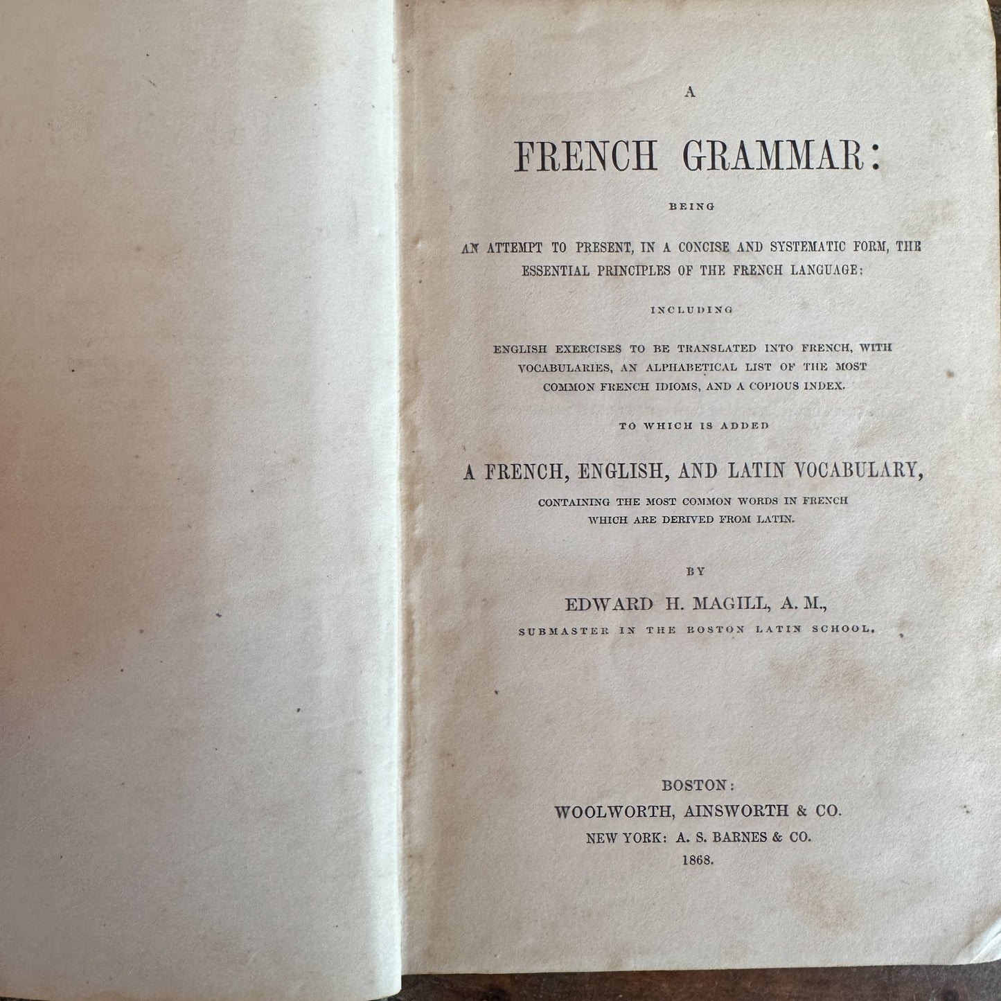A French Grammar, 1868, Antique School Book - Pretty Old Books