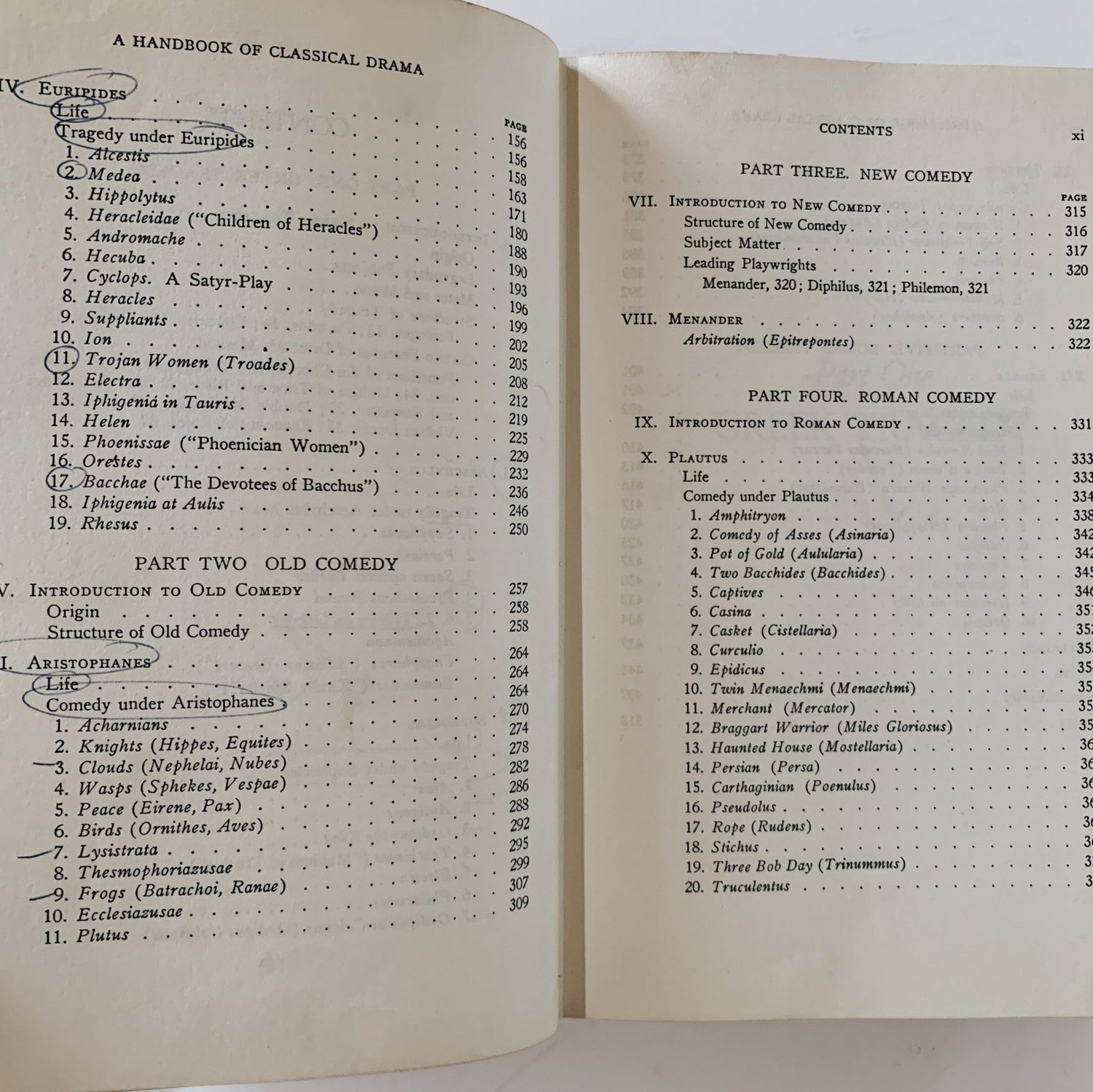 A Handbook of Classical Drama, Hardcover 1960 - Pretty Old Books