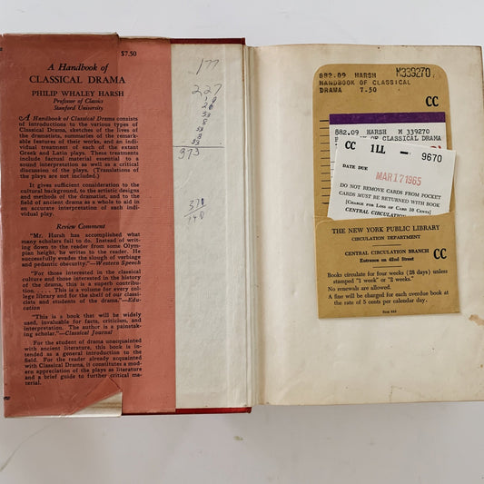 A Handbook of Classical Drama, Hardcover 1960 - Pretty Old Books