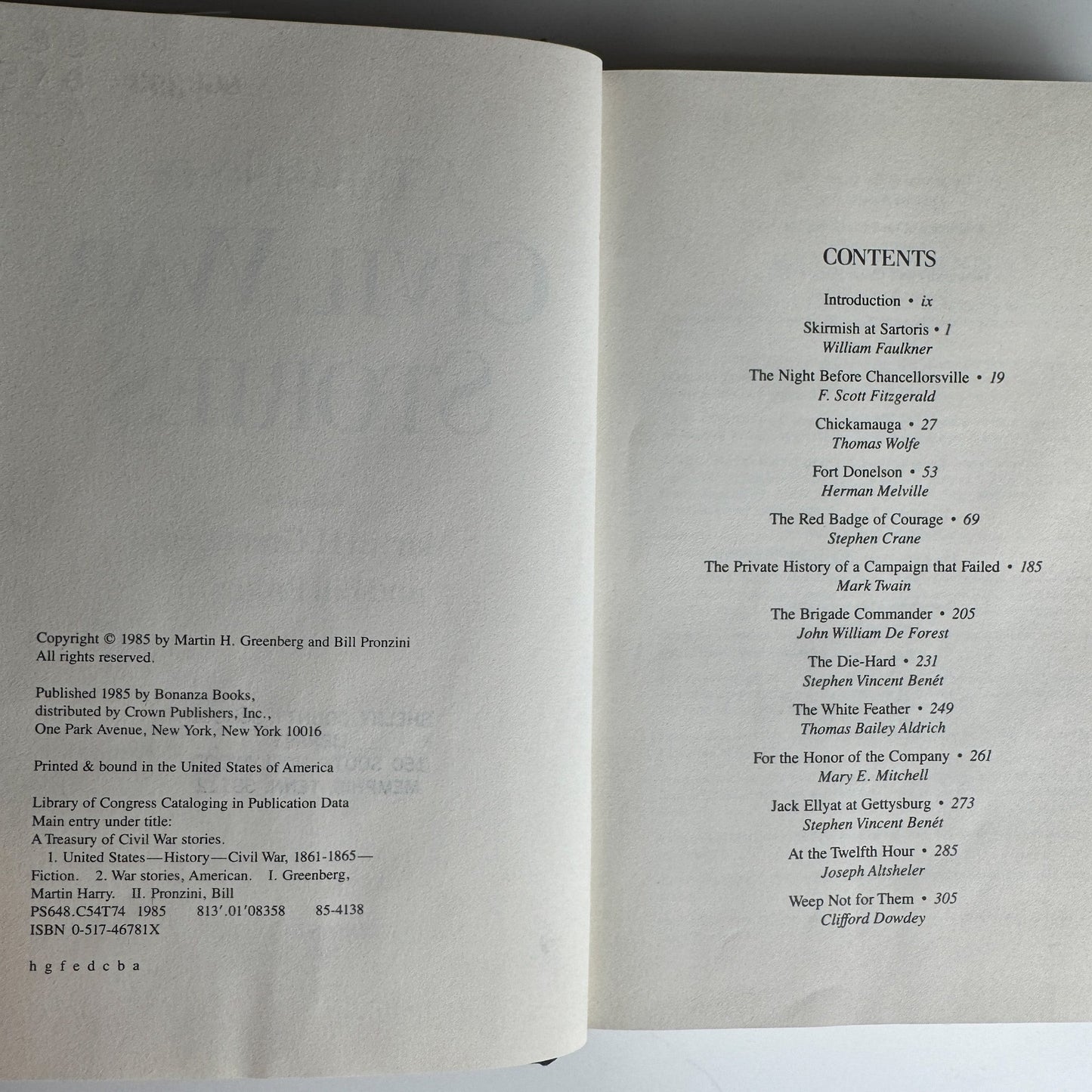A Treasury of Civil War Stories by Martin H. Greenberg and Bill Pronzini, 1985 Hardcover - Pretty Old Books