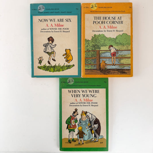 A.A. Milne Set, When We Were Very Young, House at Pooh Corner, Now We Are Six, 1970 - Pretty Old Books