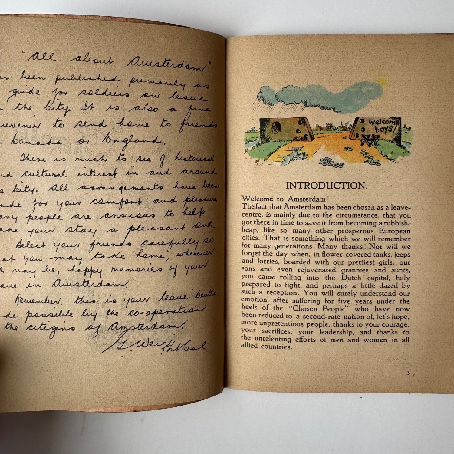 All About Amsterdam, 1945 Soldiers' Travel Guide With Map, WWII - Pretty Old Books