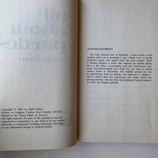 All About Parties, Edith Gilbert, Mid Century 1968 Hardcover Hostess Guide - Pretty Old Books