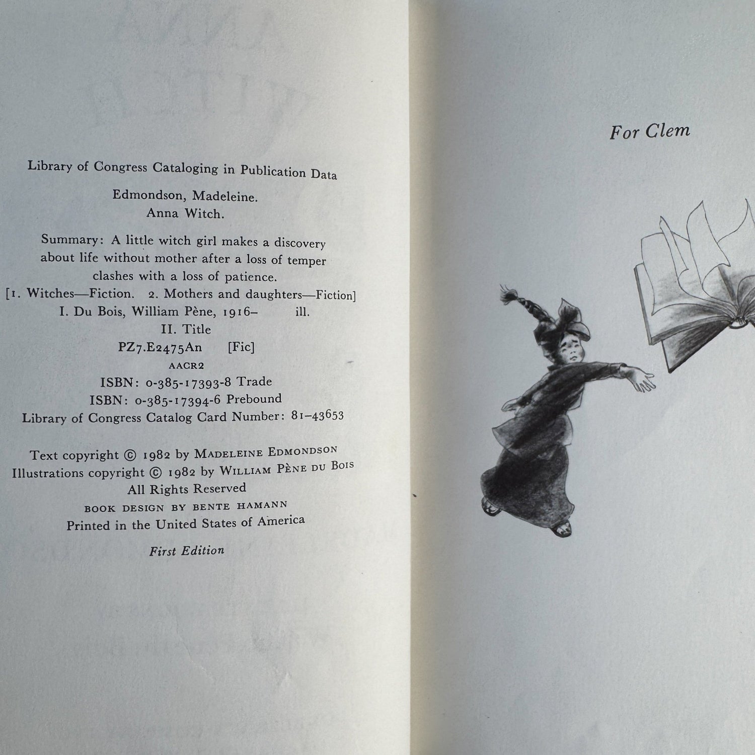 Anna Witch, Madeleine Edmondson, Illustrated by William Pène du Bois, 1982 First Edition - Pretty Old Books