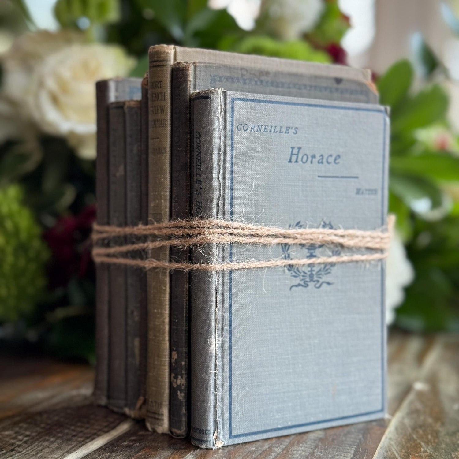 Antique Blue and Green French School Book Bundle For Decor - Pretty Old Books