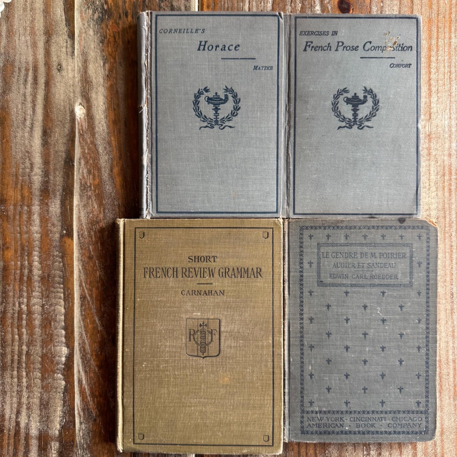 Antique Blue and Green French School Book Bundle For Decor - Pretty Old Books