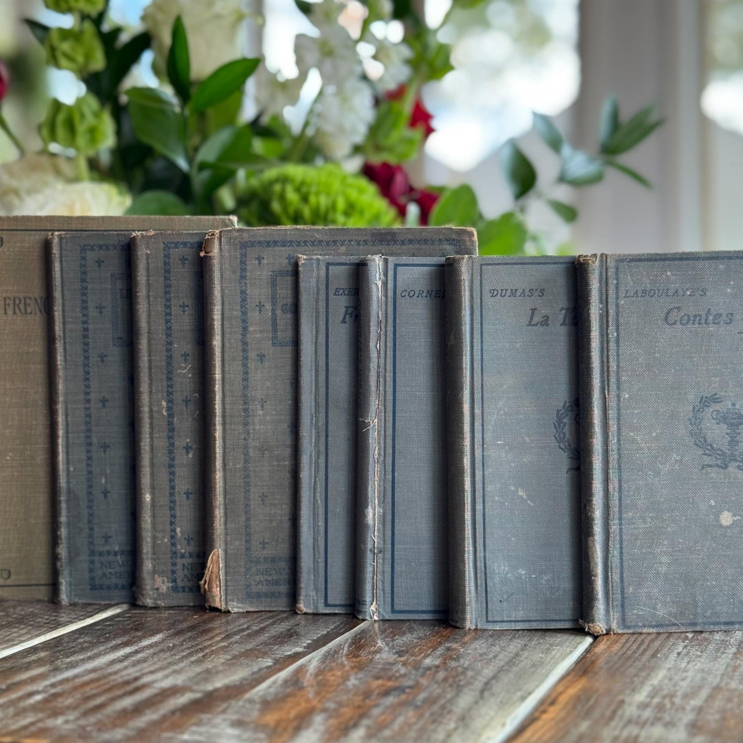 Antique Blue and Green French School Book Bundle For Decor - Pretty Old Books