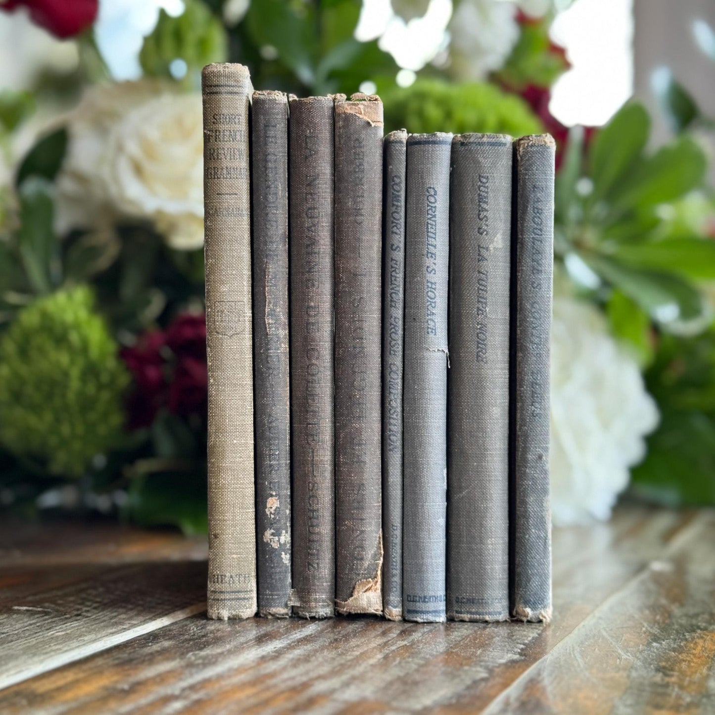 Antique Blue and Green French School Book Bundle For Decor - Pretty Old Books