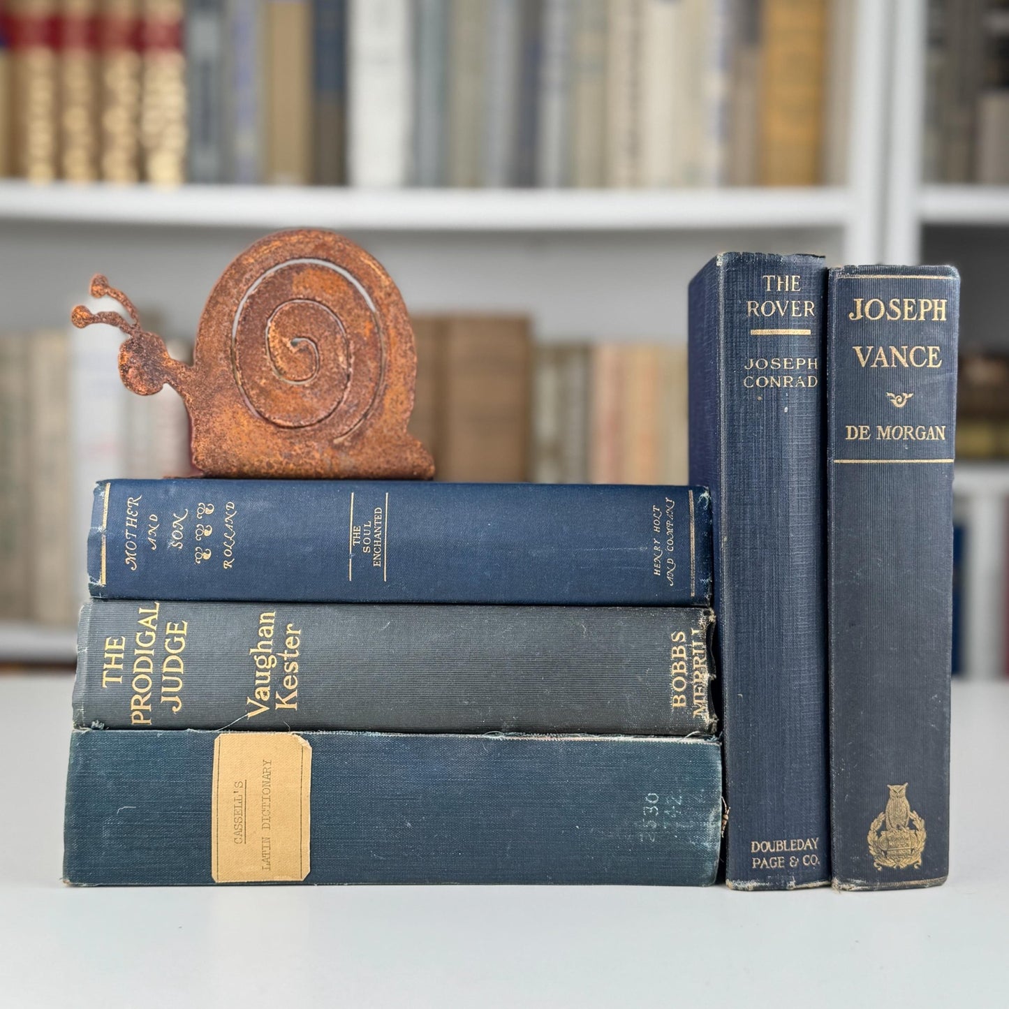 Antique Blue Book Set for Shelf Styling, Denim Blue Vintage Book Bundle - Pretty Old Books