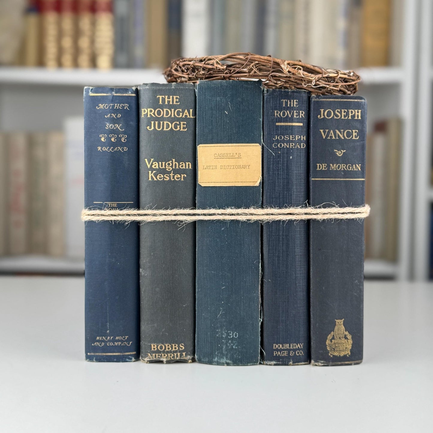 Antique Blue Book Set for Shelf Styling, Denim Blue Vintage Book Bundle - Pretty Old Books