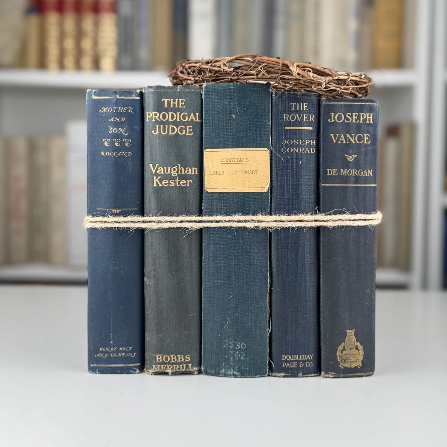 Antique Blue Book Set for Shelf Styling, Denim Blue Vintage Book Bundle - Pretty Old Books