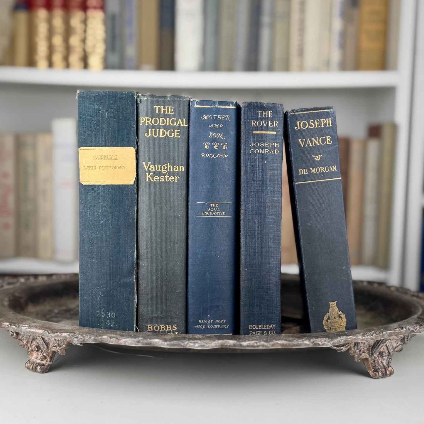 Antique Blue Book Set for Shelf Styling, Denim Blue Vintage Book Bundle - Pretty Old Books