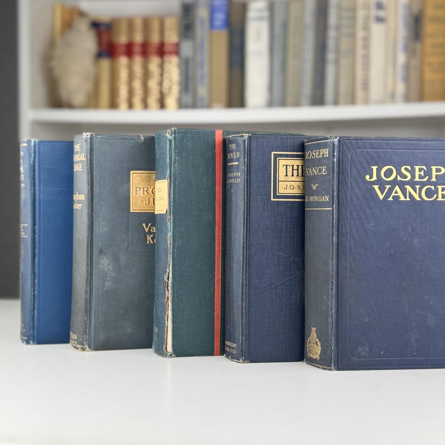 Antique Blue Book Set for Shelf Styling, Denim Blue Vintage Book Bundle - Pretty Old Books