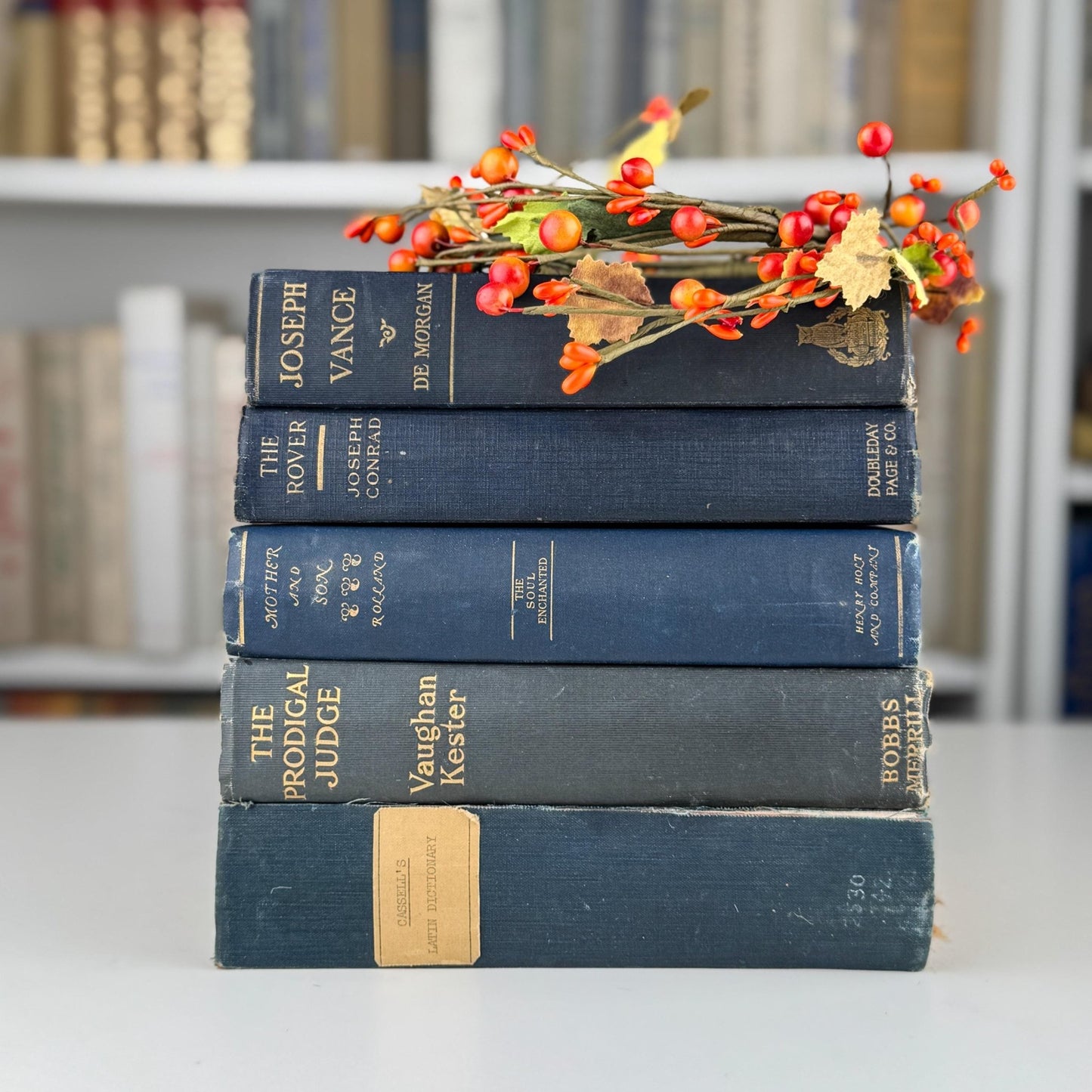 Antique Blue Book Set for Shelf Styling, Denim Blue Vintage Book Bundle - Pretty Old Books