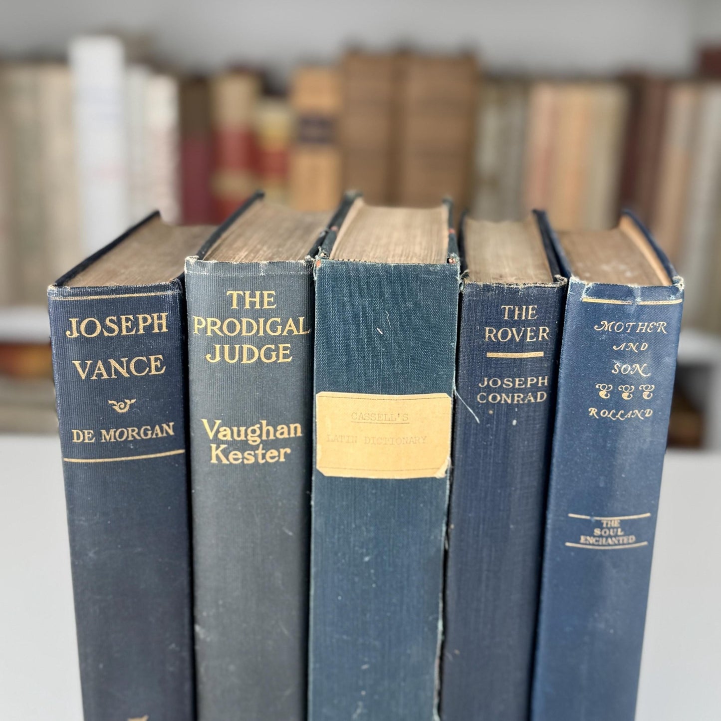 Antique Blue Book Set for Shelf Styling, Denim Blue Vintage Book Bundle - Pretty Old Books