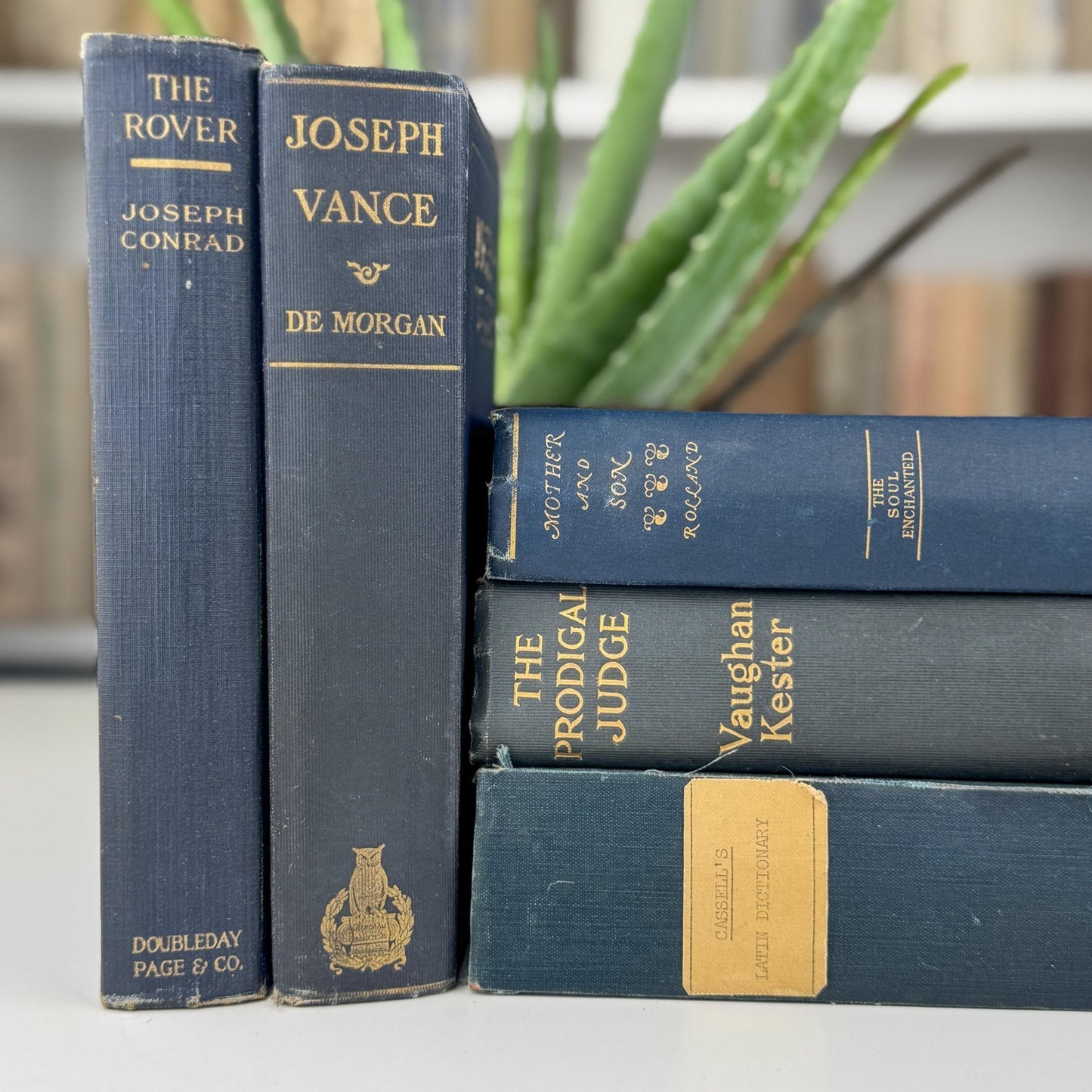 Antique Blue Book Set for Shelf Styling, Denim Blue Vintage Book Bundle - Pretty Old Books