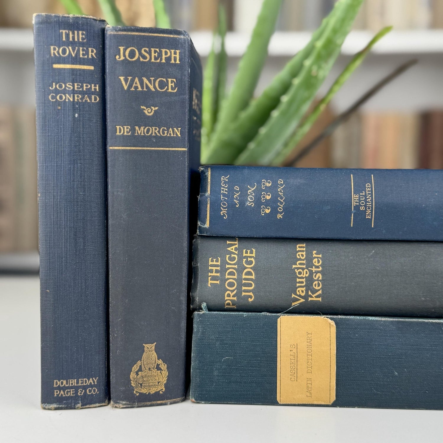 Antique Blue Book Set for Shelf Styling, Denim Blue Vintage Book Bundle - Pretty Old Books