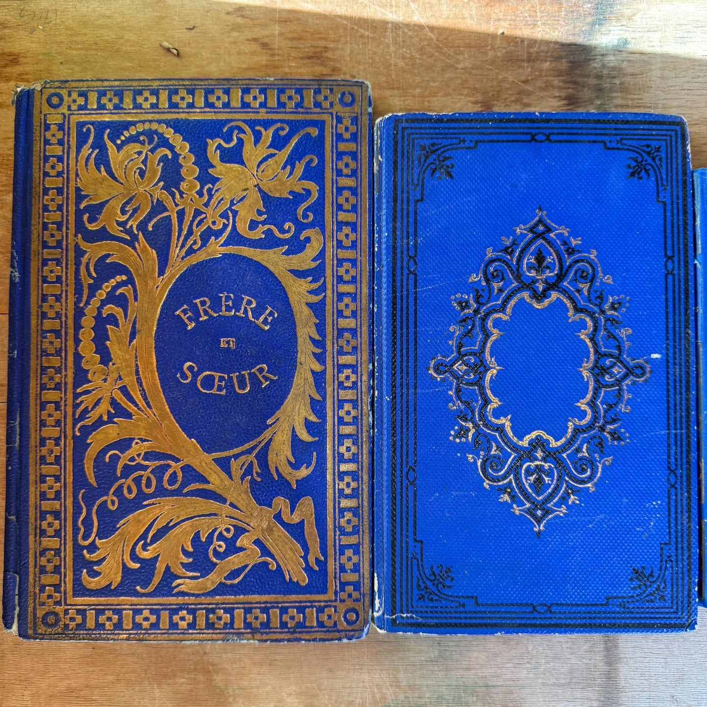 Antique Blue Gilt Decorative 1800s French Book Bundle - Pretty Old Books