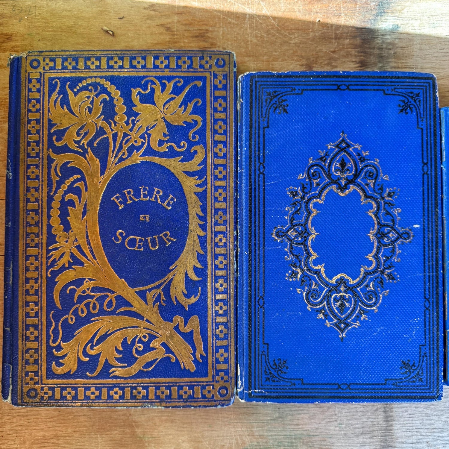 Antique Blue Gilt Decorative 1800s French Book Bundle - Pretty Old Books