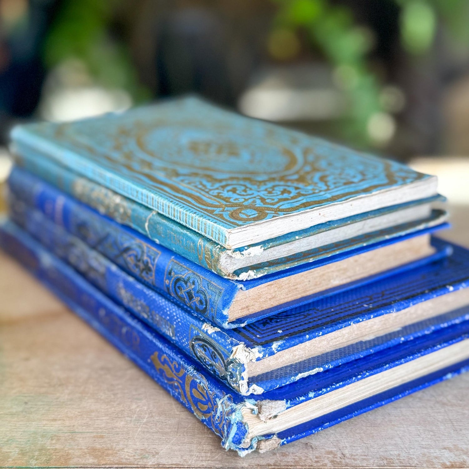 Antique Blue Gilt Decorative 1800s French Book Bundle - Pretty Old Books