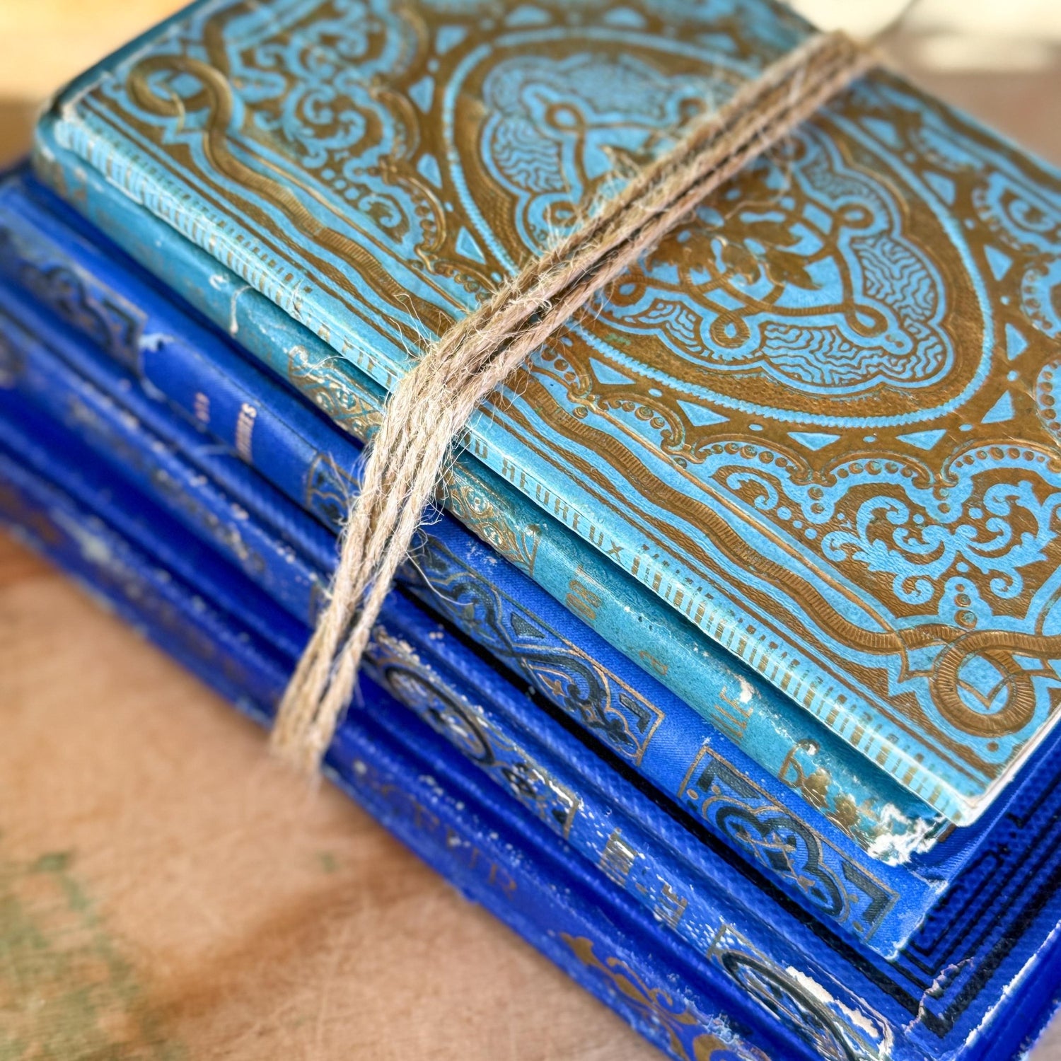 Antique Blue Gilt Decorative 1800s French Book Bundle - Pretty Old Books