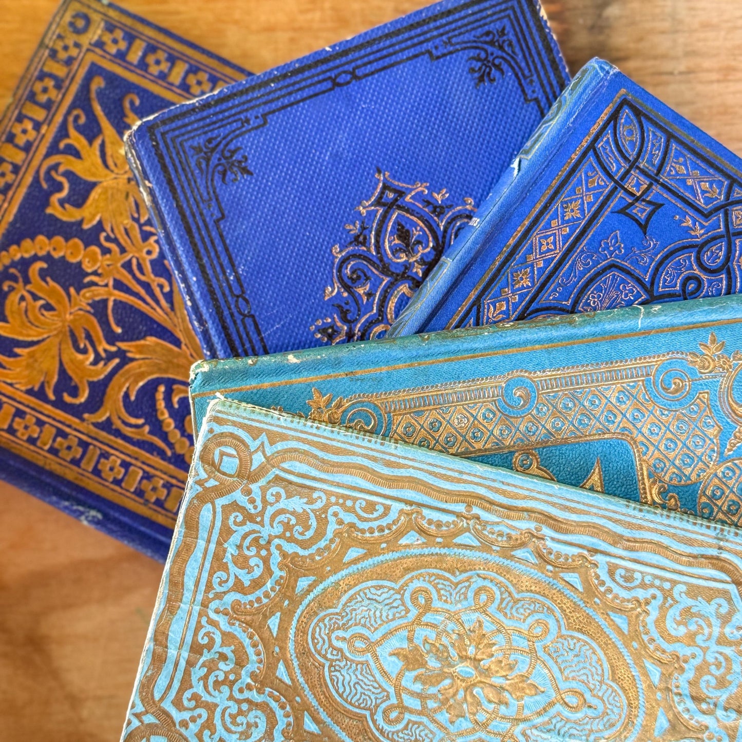 Antique Blue Gilt Decorative 1800s French Book Bundle - Pretty Old Books