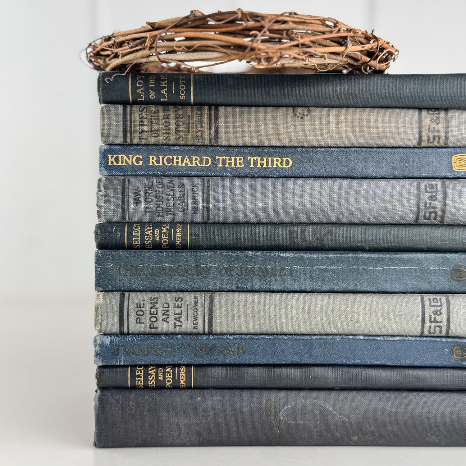 Antique Blue School Book Bundle of Classic Literature and Poetry - Pretty Old Books