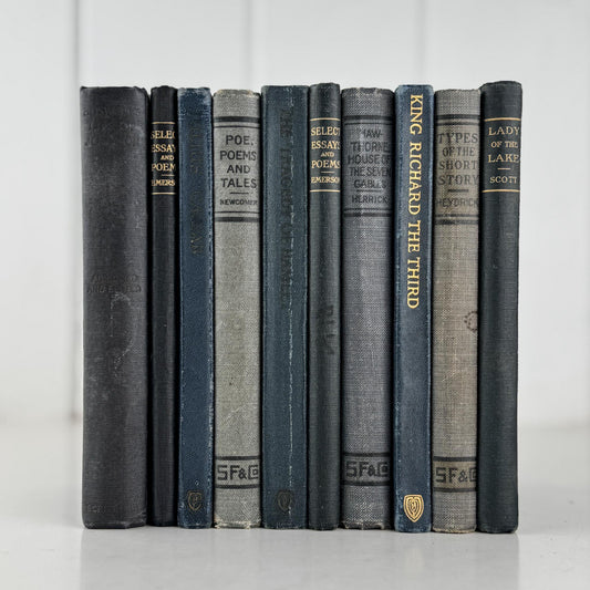 Antique Blue School Book Bundle of Classic Literature and Poetry - Pretty Old Books