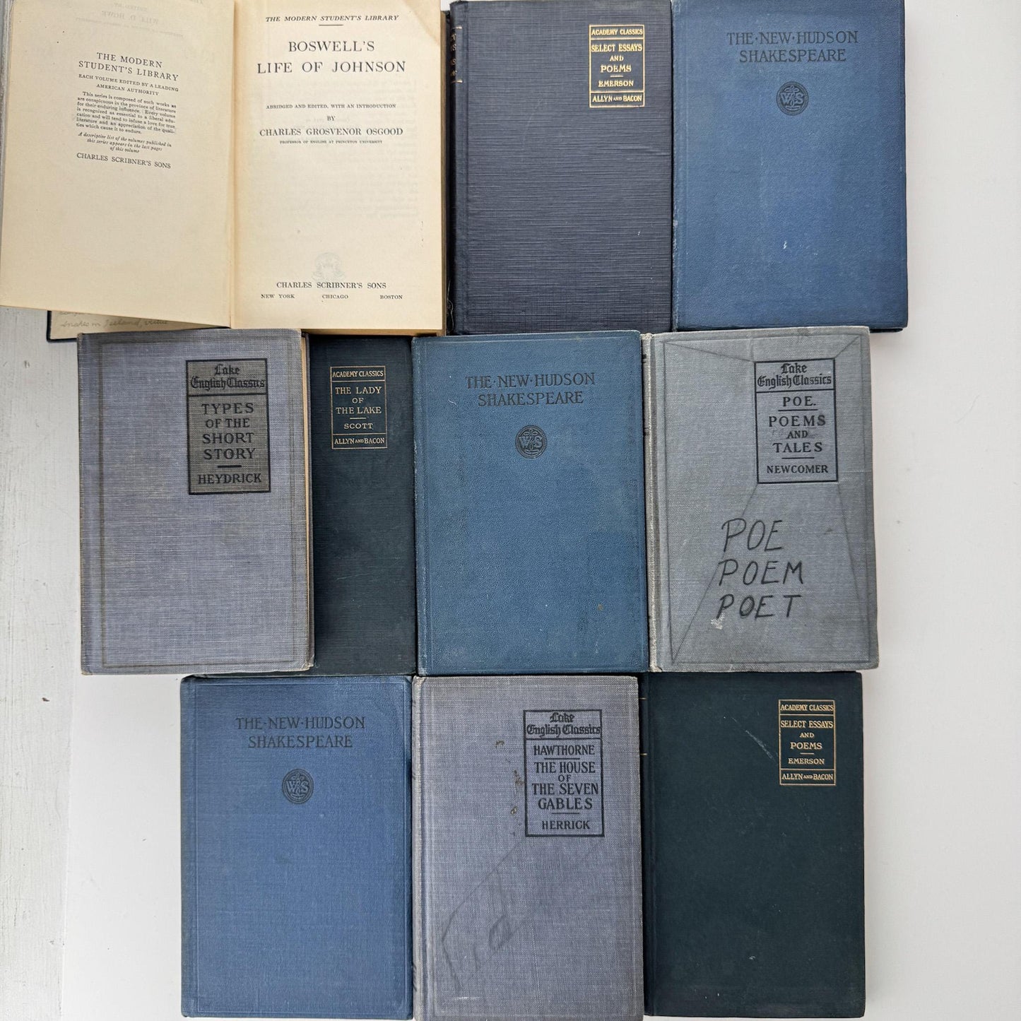 Antique Blue School Book Bundle of Classic Literature and Poetry - Pretty Old Books