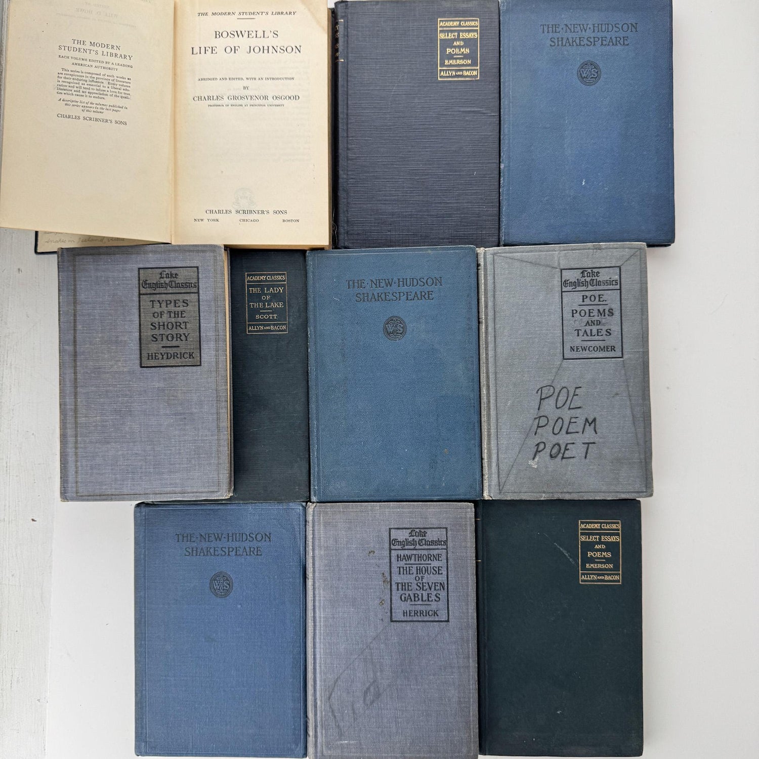 Antique Blue School Book Bundle of Classic Literature and Poetry - Pretty Old Books