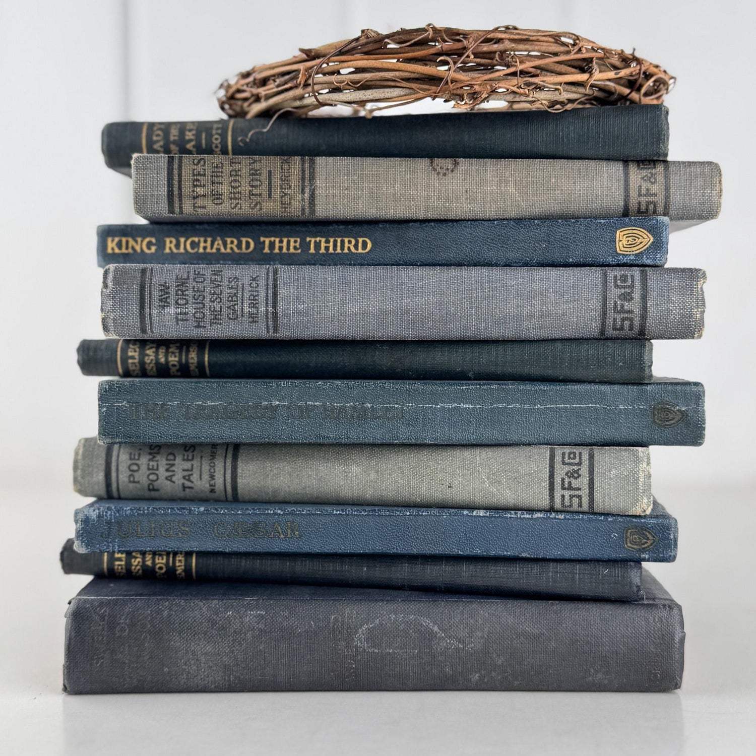 Antique Blue School Book Bundle of Classic Literature and Poetry - Pretty Old Books