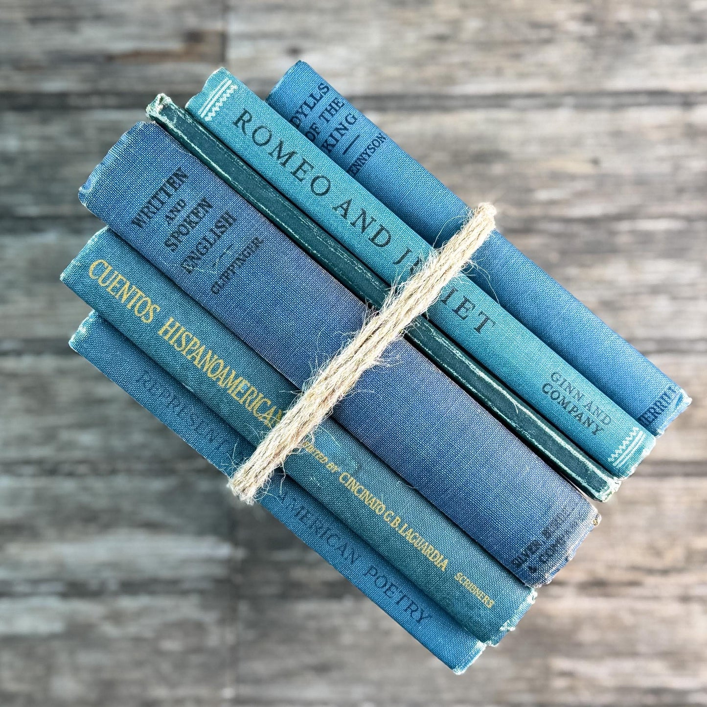 Antique Blue Small School Books and Classics For Styling, Tennyson, Shakepeare - Pretty Old Books