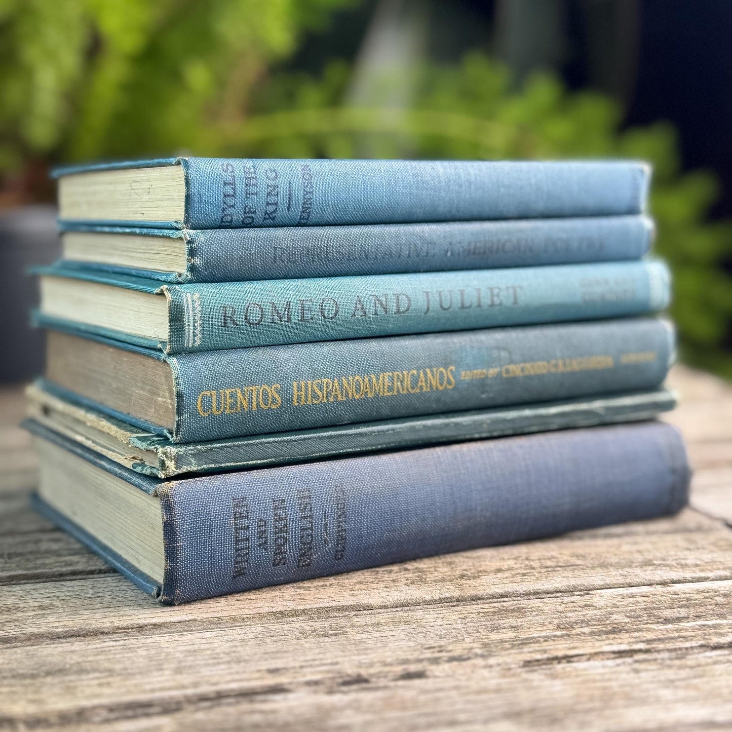 Antique Blue Small School Books and Classics For Styling, Tennyson, Shakepeare - Pretty Old Books