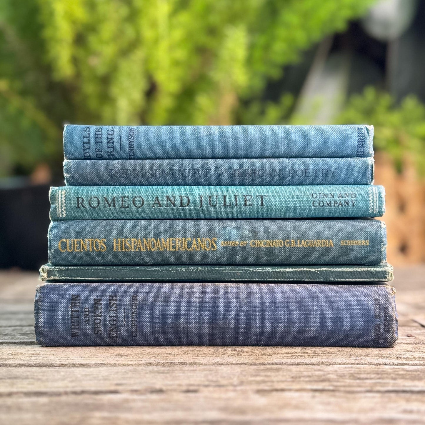 Antique Blue Small School Books and Classics For Styling, Tennyson, Shakepeare - Pretty Old Books