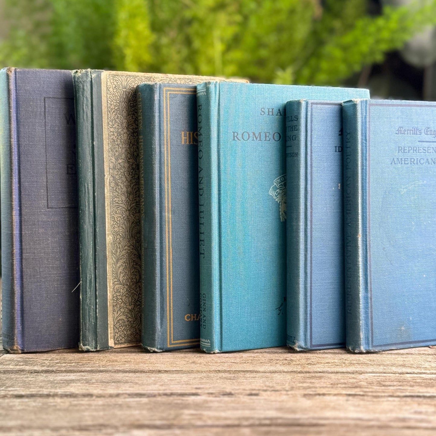 Antique Blue Small School Books and Classics For Styling, Tennyson, Shakepeare - Pretty Old Books