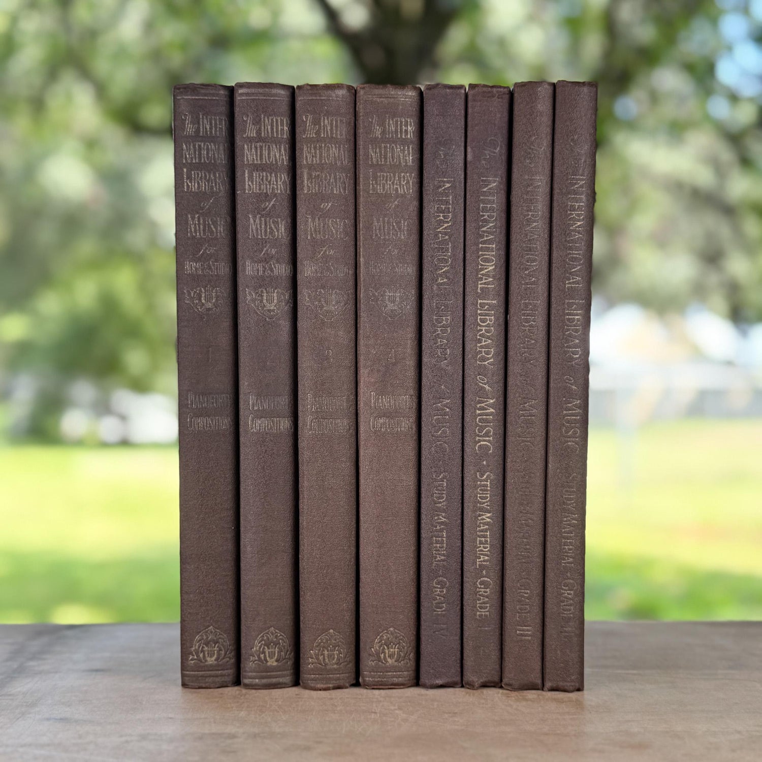 Antique Brown Embossed Oversized Books, International Library of Music, Vintage Music Books - Pretty Old Books