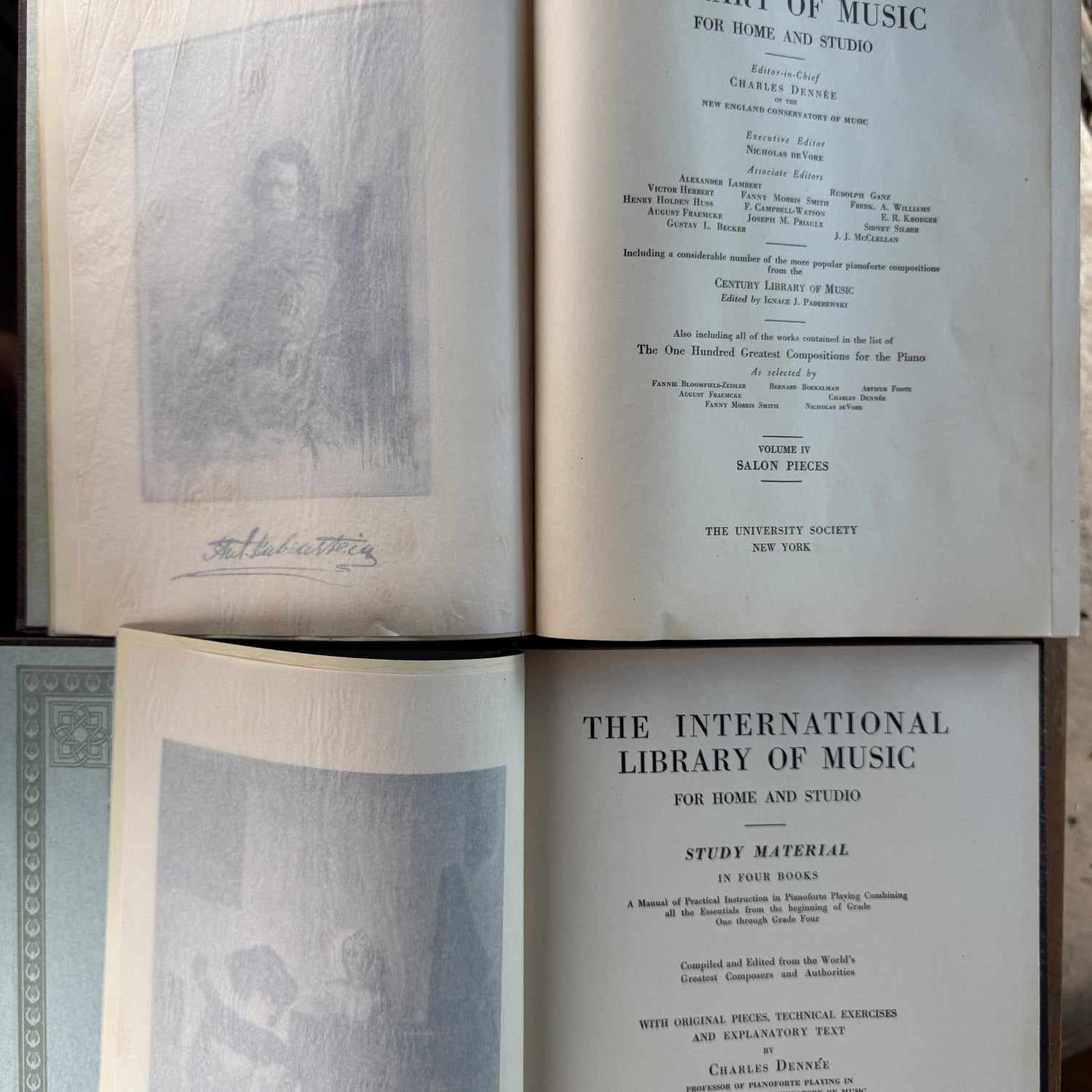 Antique Brown Embossed Oversized Books, International Library of Music, Vintage Music Books - Pretty Old Books