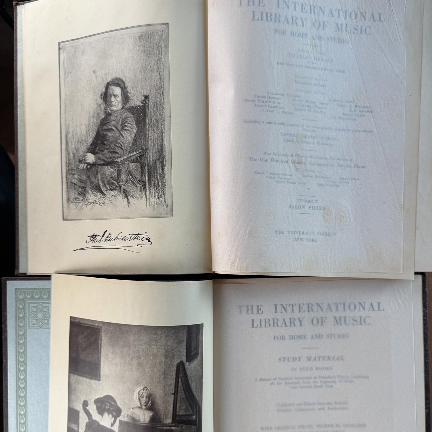 Antique Brown Embossed Oversized Books, International Library of Music, Vintage Music Books - Pretty Old Books